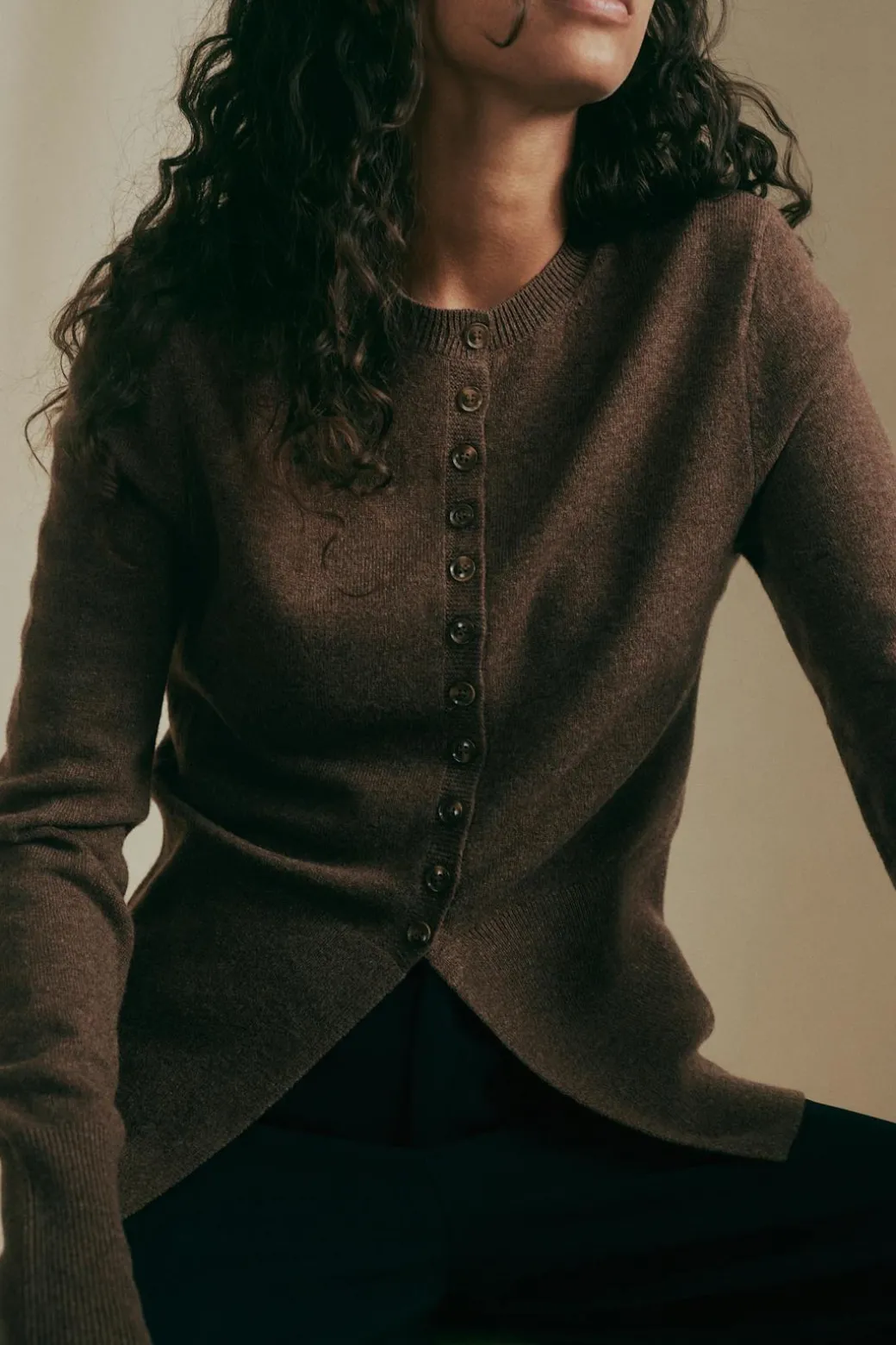 Shaped knitted wool cardigan