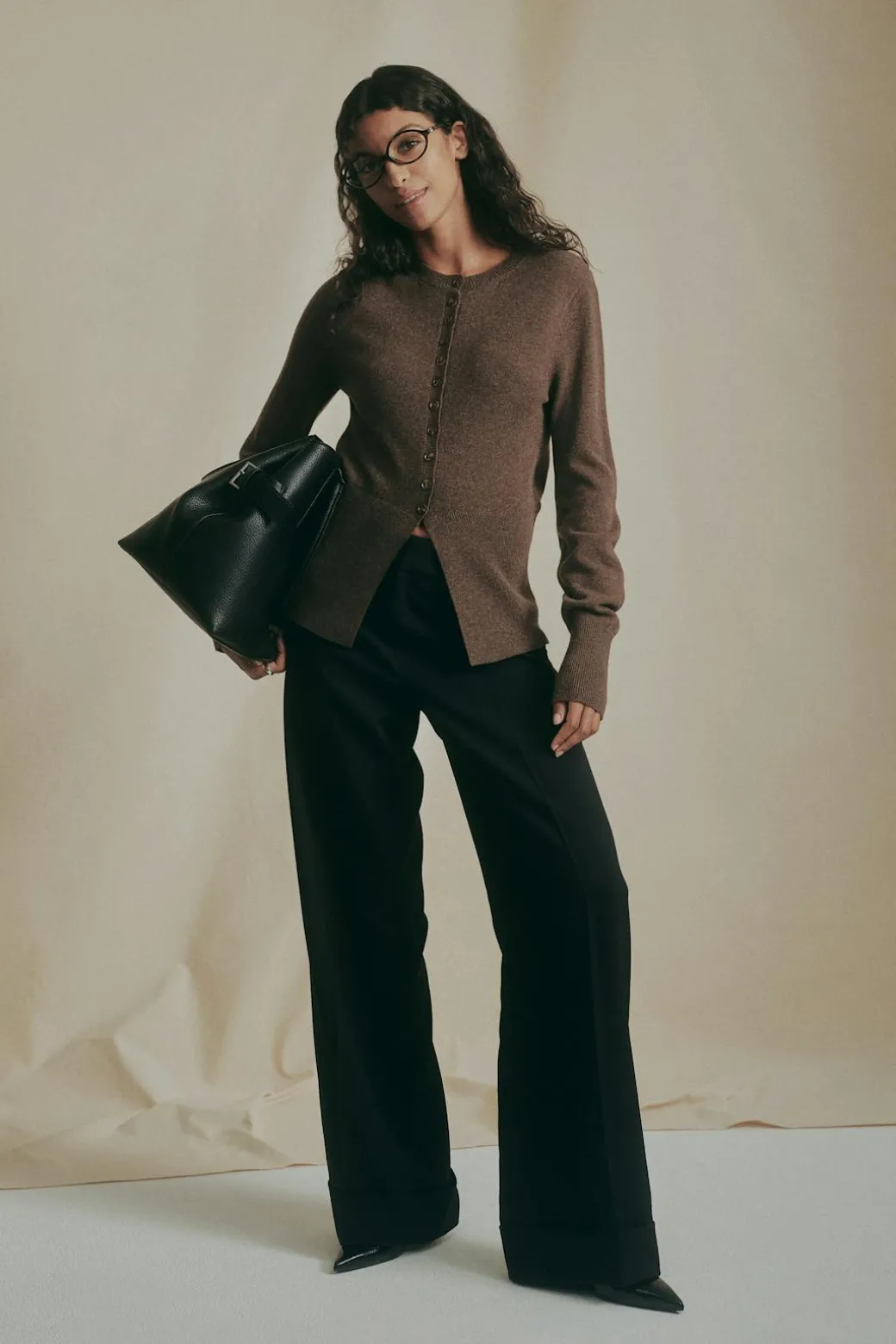 Shaped knitted wool cardigan