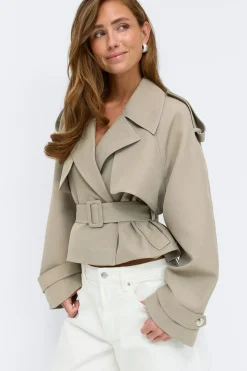 Short belted trench coat
