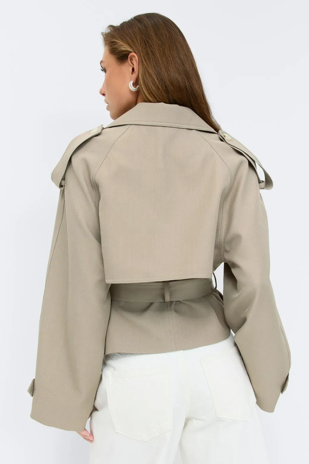 Short belted trench coat