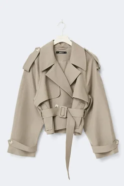 Short belted trench coat