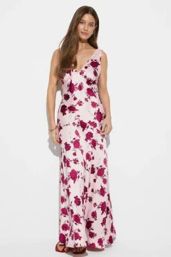 Sleeveless satin maxi dress