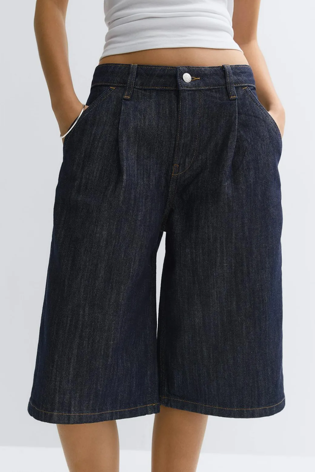 Tailored long denim shorts