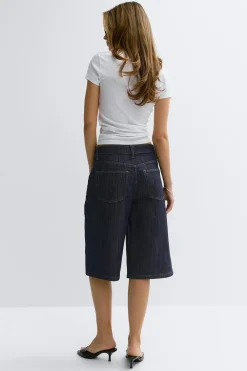 Tailored long denim shorts