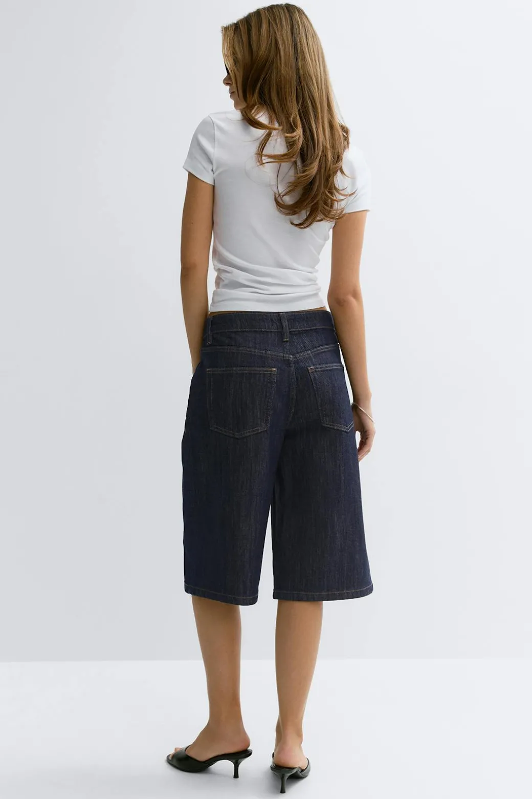 Tailored long denim shorts