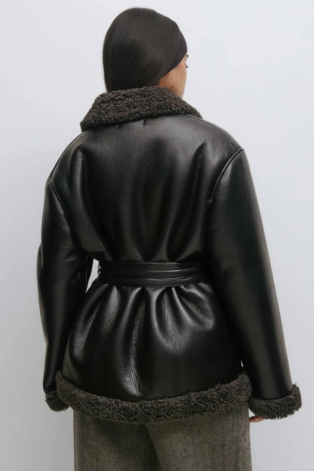 Teddy pu belted jacket