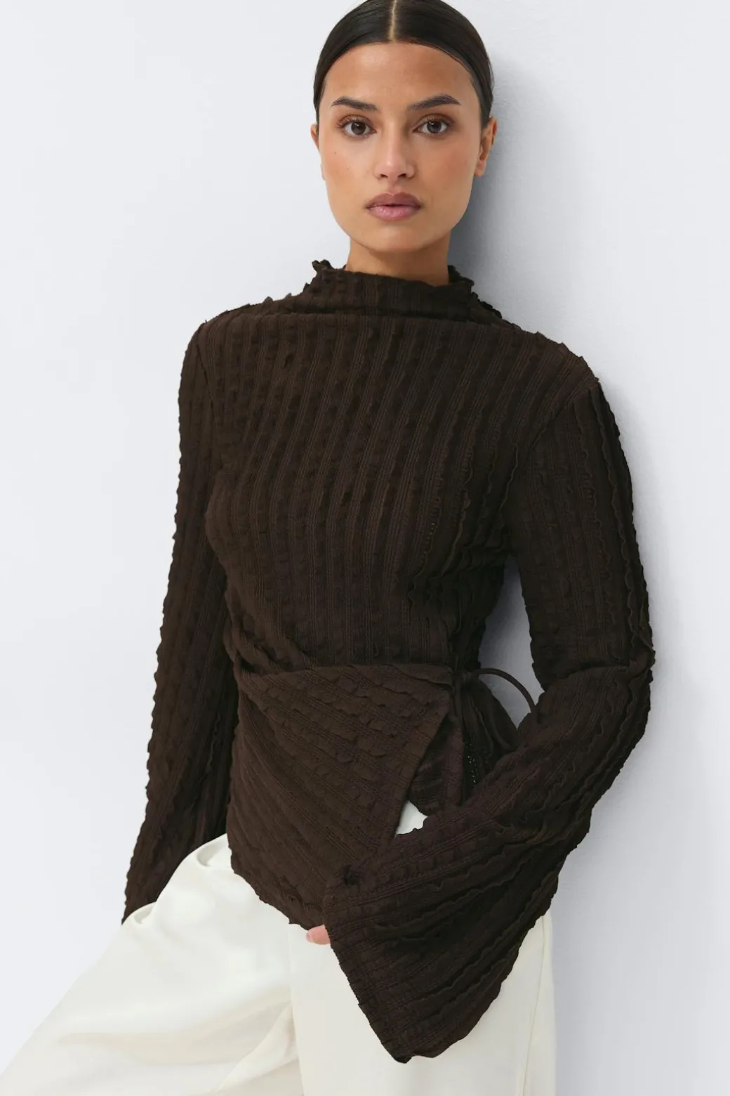 Textured tie detail top