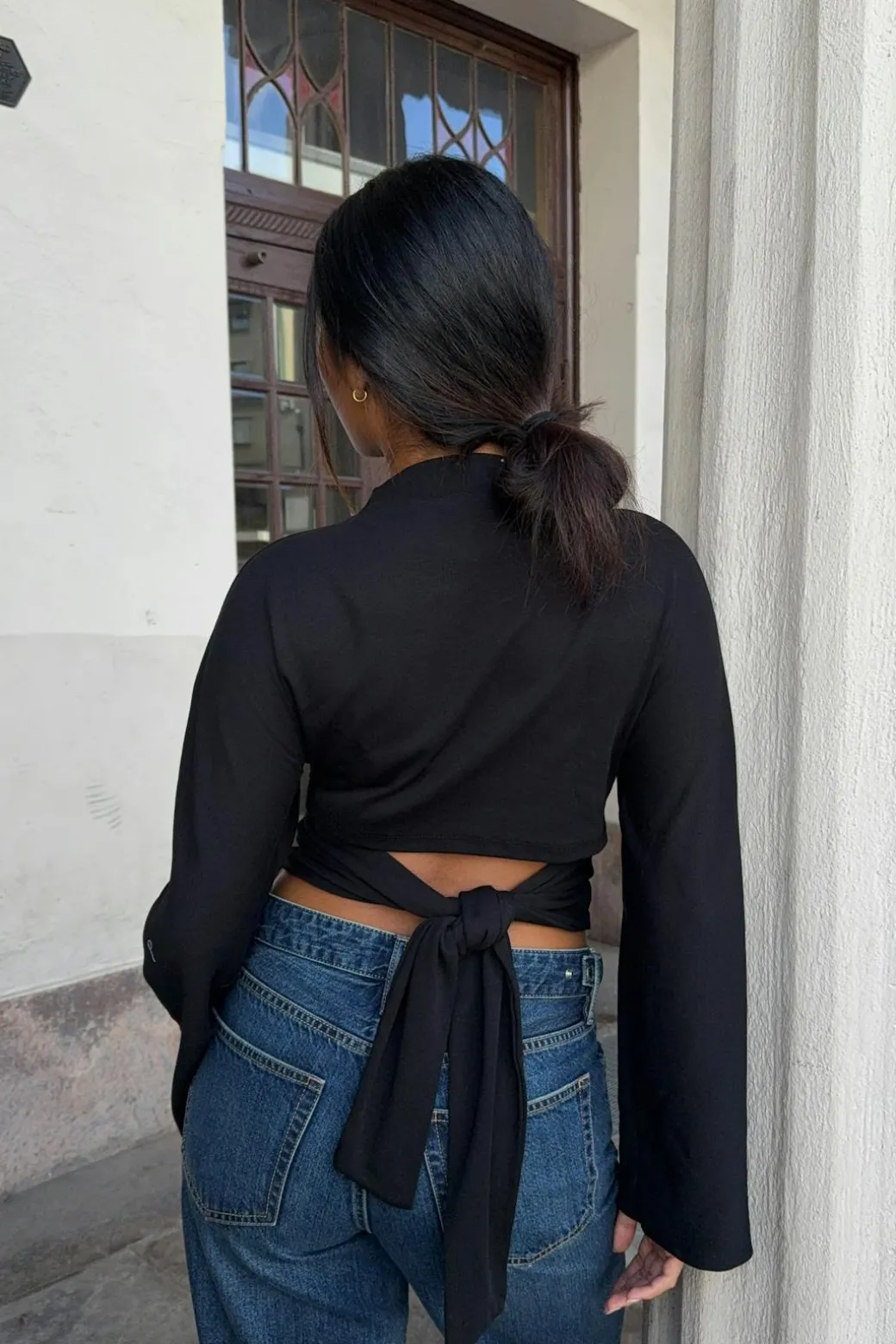 Tie back wide sleeve top