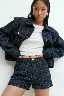 Tweed denim shorts