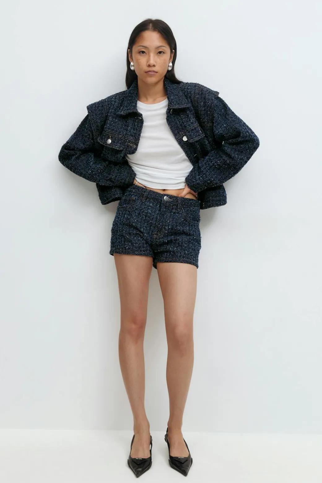 Tweed denim shorts