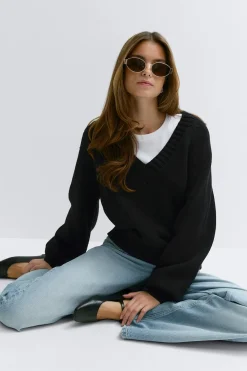 V-neck knitted sweater