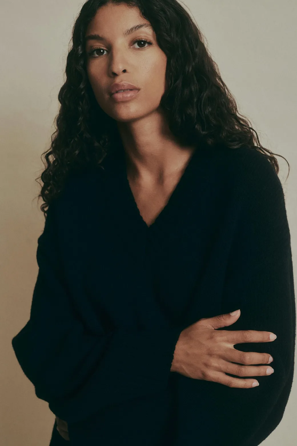 V-neck knitted wool sweater