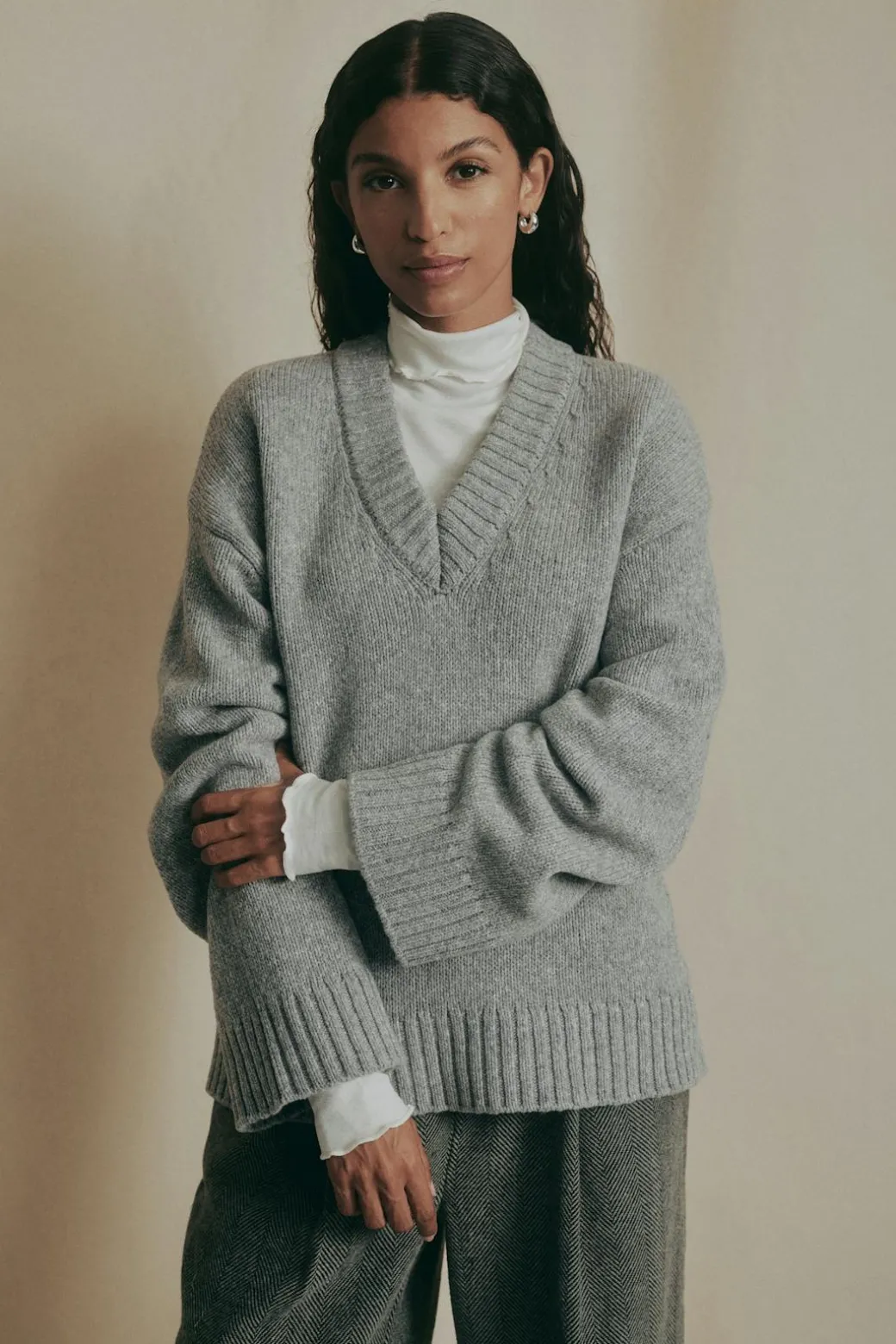 V-neck knitted wool sweater