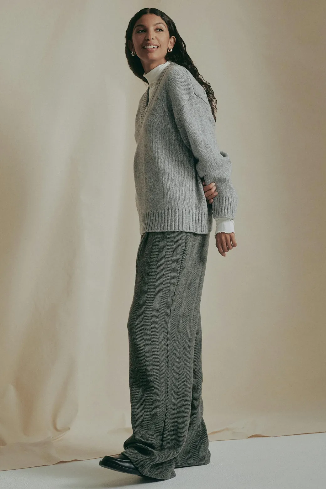 V-neck knitted wool sweater