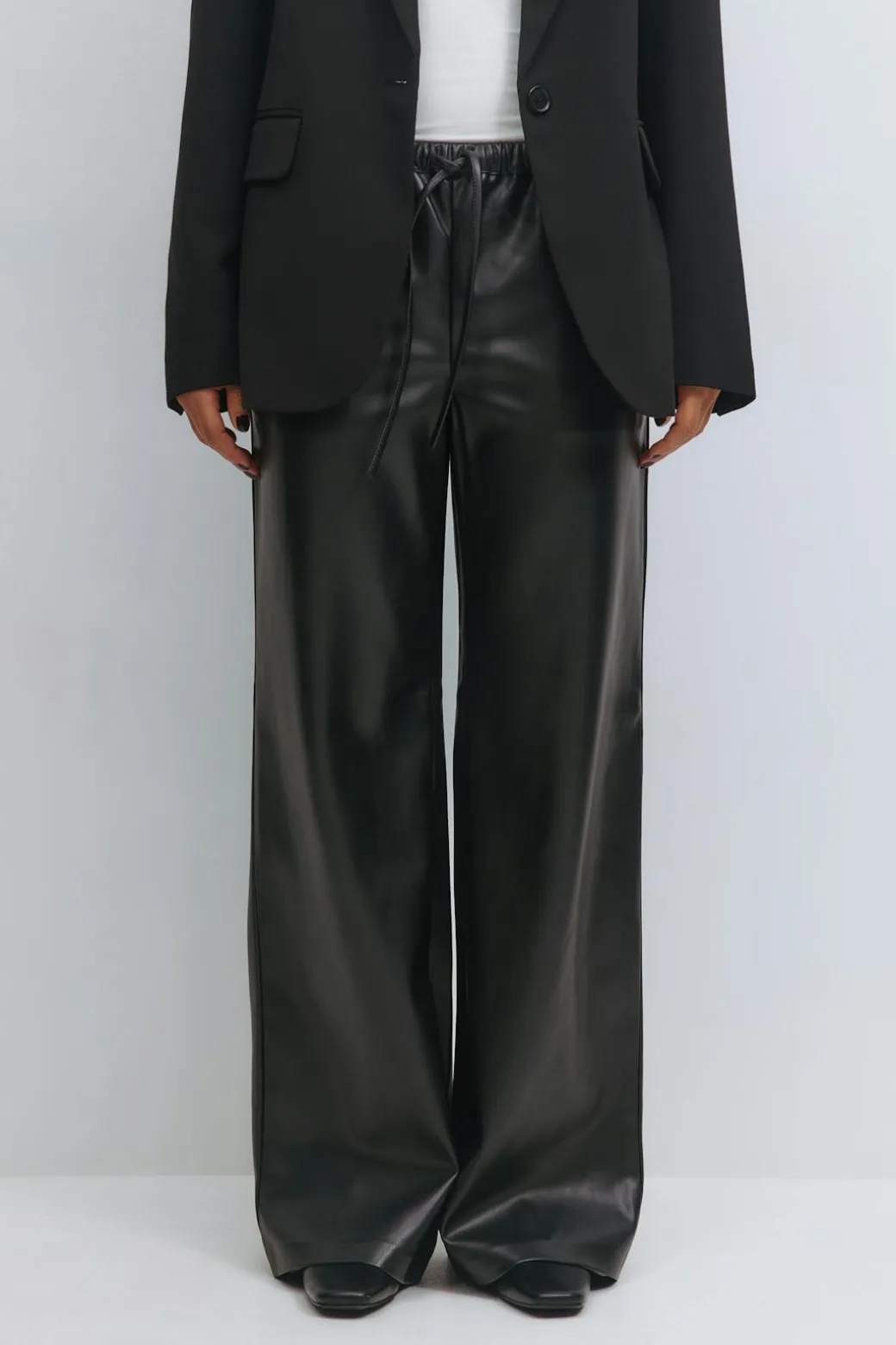 Wide drawstring pu trousers