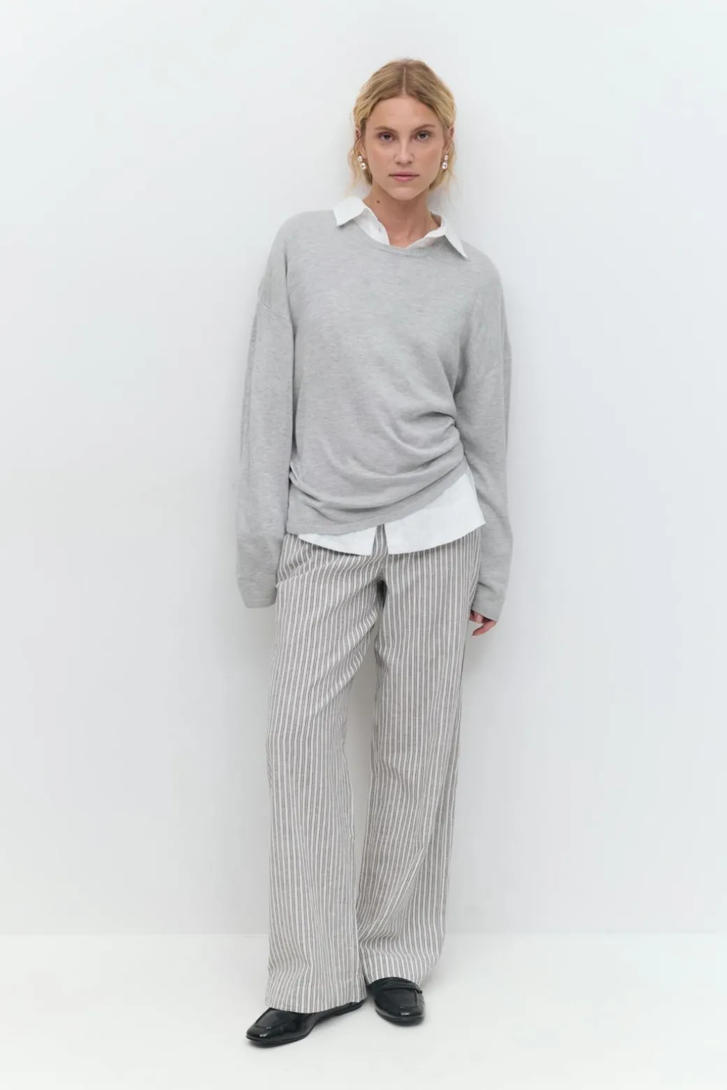 Wide linen blend trousers