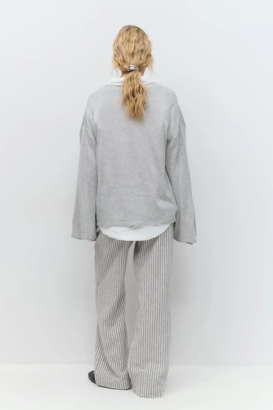 Wide linen blend trousers
