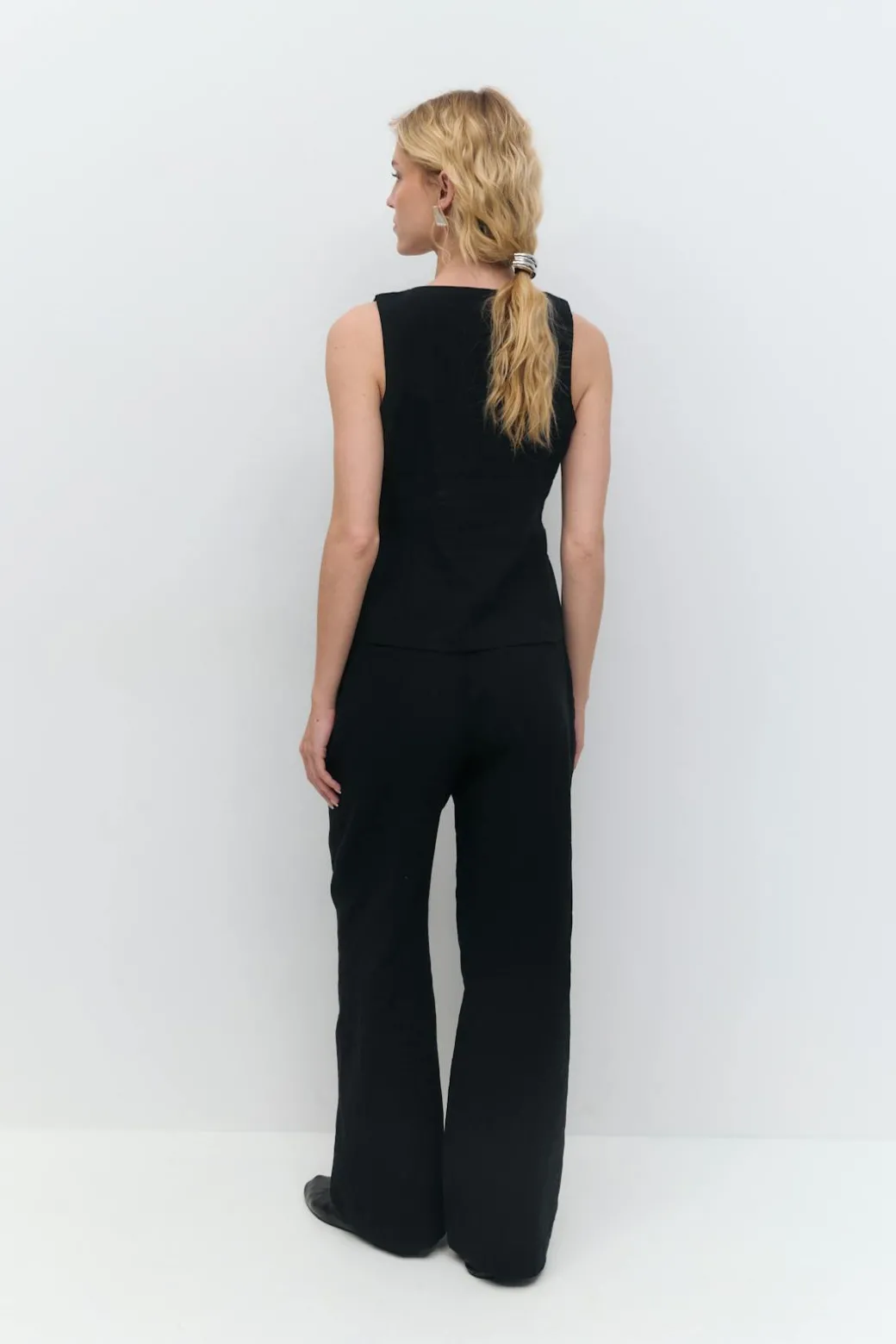 Wide linen blend trousers