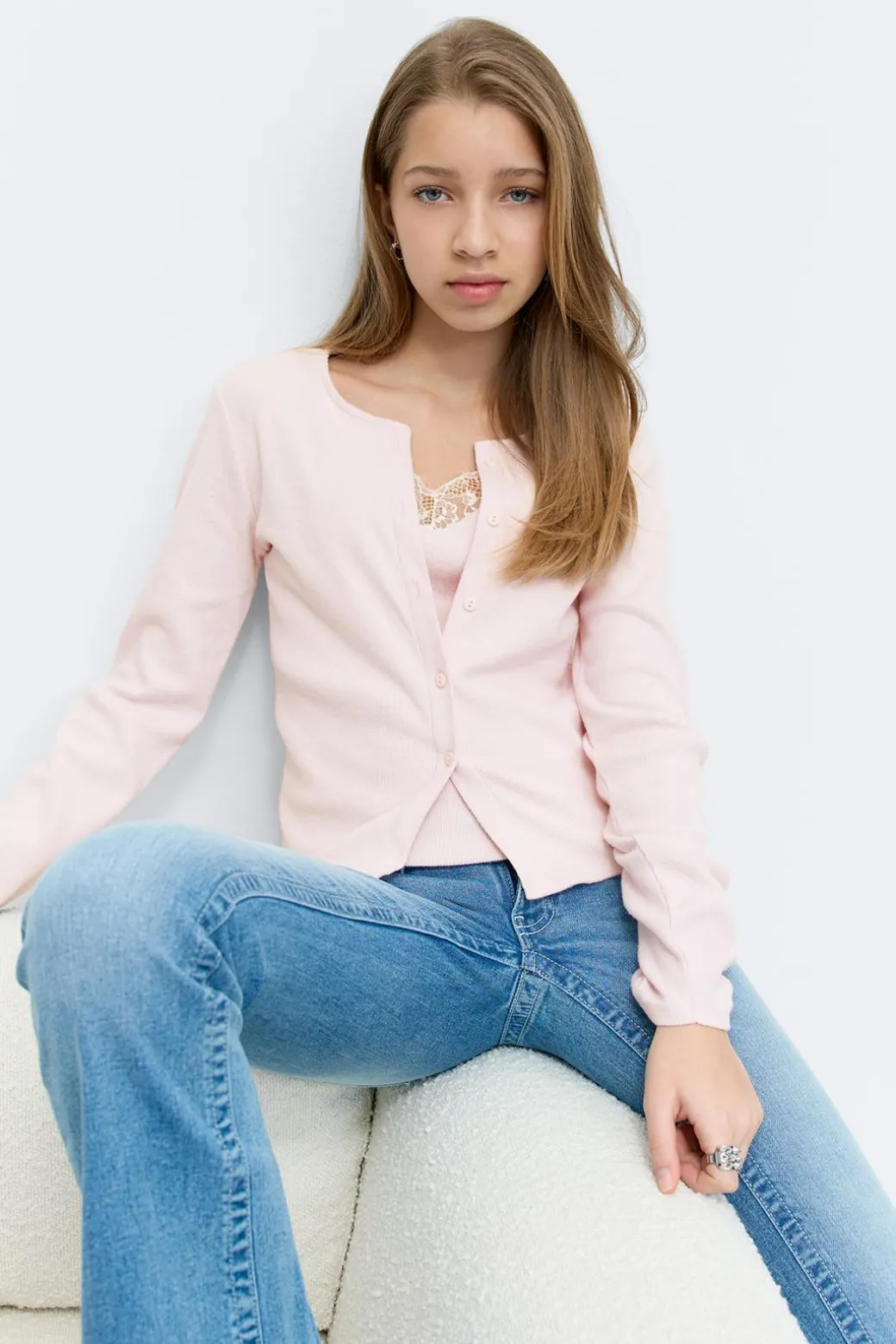Y 2 in 1 lace rib cardigan