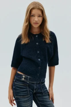Y knitted short sleeve top